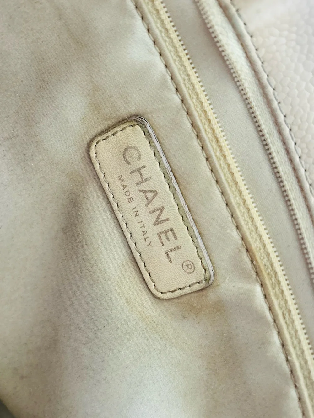 CHANEL Beige Quilted Caviar GST